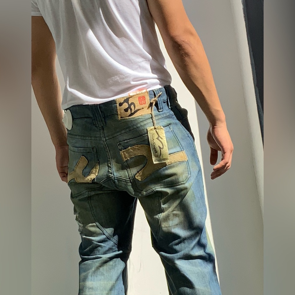 Men's Five Pointz Blue Vintage Dirty Washed Denim Pants